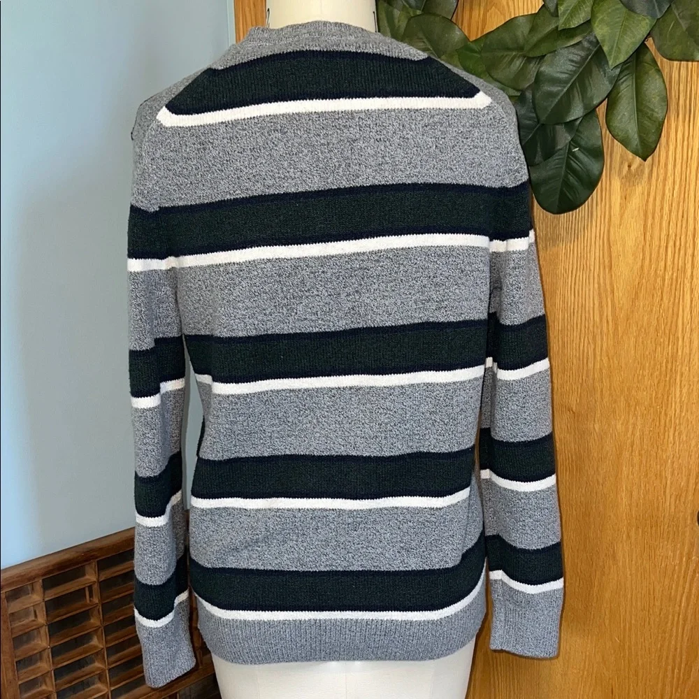 Banana Republic Gray Green Navy  Striped Crewneck Sweater Size Medium soft heavy